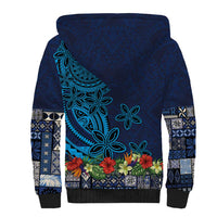 Samoa Siapo Polynesian Art Sherpa Hoodie Tropical Flowers and Tatau Pattern Navy LT03 - Polynesian Pride