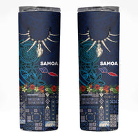 Samoa Siapo Polynesian Art Skinny Tumbler Tropical Flowers and Tatau Pattern Navy