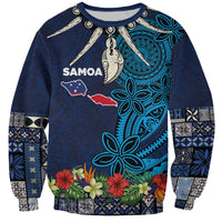 Samoa Siapo Polynesian Art Sweatshirt Tropical Flowers and Tatau Pattern Navy LT03 Unisex Navy - Polynesian Pride