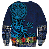 Samoa Siapo Polynesian Art Sweatshirt Tropical Flowers and Tatau Pattern Navy LT03 - Polynesian Pride