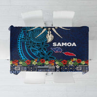 Samoa Siapo Polynesian Art Tablecloth Tropical Flowers and Tatau Pattern Navy LT03 Navy - Polynesian Pride