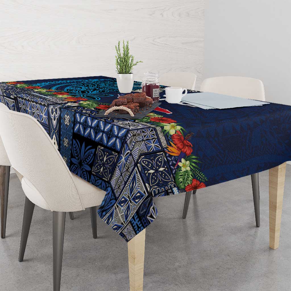 Samoa Siapo Polynesian Art Tablecloth Tropical Flowers and Tatau Pattern Navy LT03 - Polynesian Pride