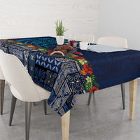 Samoa Siapo Polynesian Art Tablecloth Tropical Flowers and Tatau Pattern Navy LT03 - Polynesian Pride