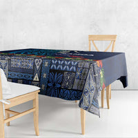 Samoa Siapo Polynesian Art Tablecloth Tropical Flowers and Tatau Pattern Navy LT03 - Polynesian Pride
