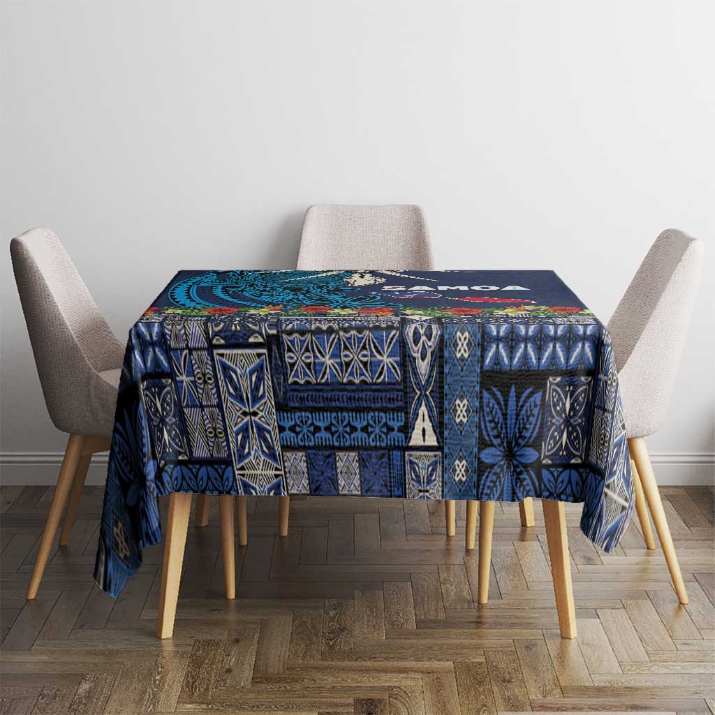 Samoa Siapo Polynesian Art Tablecloth Tropical Flowers and Tatau Pattern Navy LT03 - Polynesian Pride
