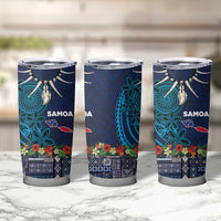 Samoa Siapo Polynesian Art Tumbler Cup Tropical Flowers and Tatau Pattern Navy