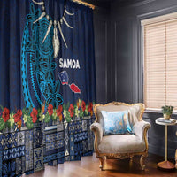 Samoa Siapo Polynesian Art Window Curtain Tropical Flowers and Tatau Pattern Navy LT03 - Polynesian Pride