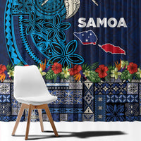 Samoa Siapo Polynesian Art Window Curtain Tropical Flowers and Tatau Pattern Navy LT03 - Polynesian Pride