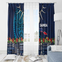 Samoa Siapo Polynesian Art Window Curtain Tropical Flowers and Tatau Pattern Navy LT03 - Polynesian Pride