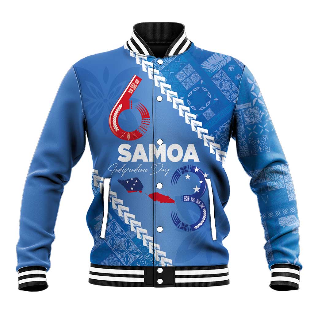 Samoa Independence Day Baseball Jacket Anniversary 63th-Siapo Art LT03 Unisex Blue - Polynesian Pride