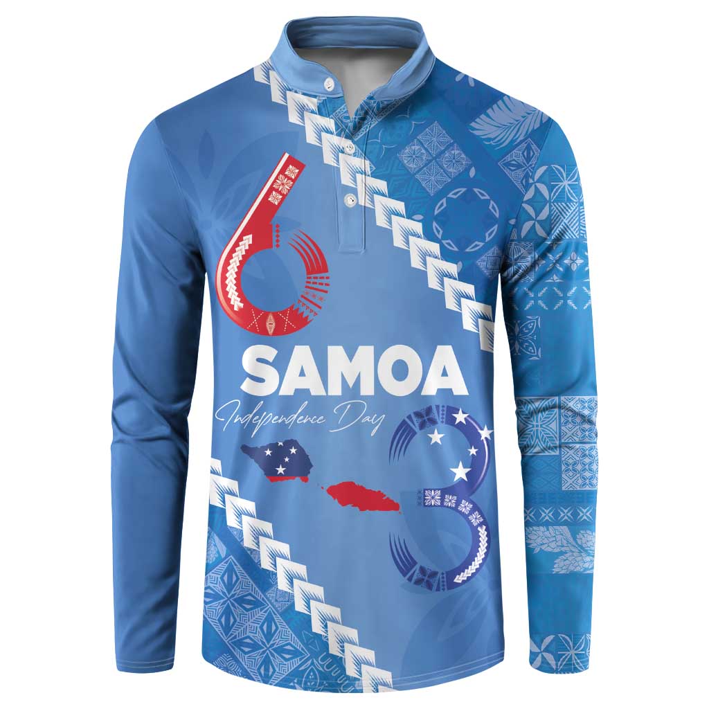 Samoa Independence Day Button Sweatshirt Anniversary 63th-Siapo Art LT03 Blue - Polynesian Pride