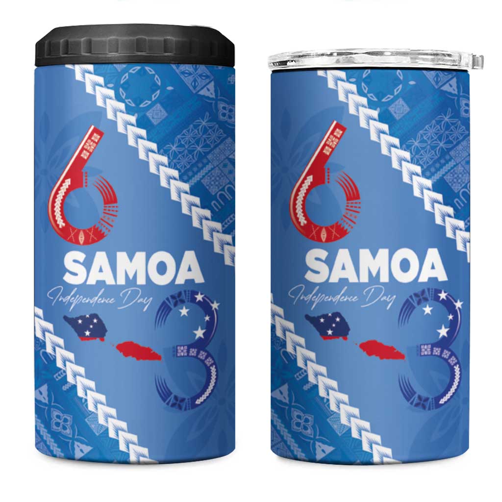 Samoa Independence Day 4 in 1 Can Cooler Tumbler Anniversary 63th-Siapo Art LT03 One Size: 16 oz Blue - Polynesian Pride
