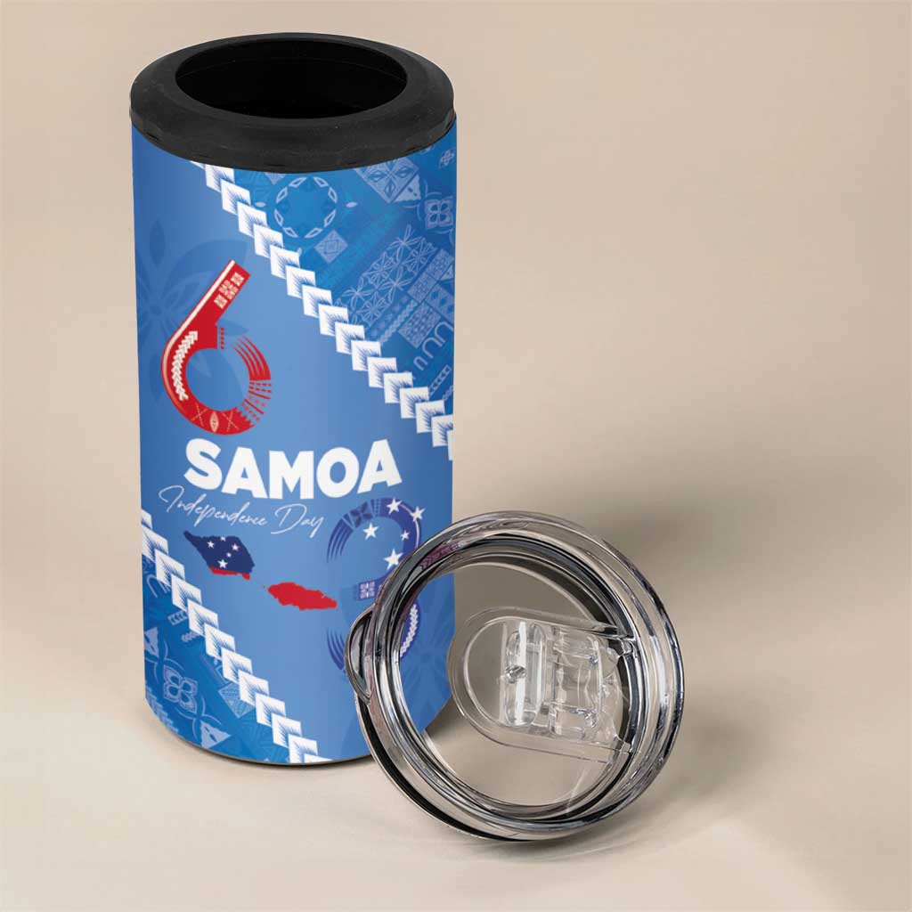 Samoa Independence Day 4 in 1 Can Cooler Tumbler Anniversary 63th-Siapo Art LT03 - Polynesian Pride