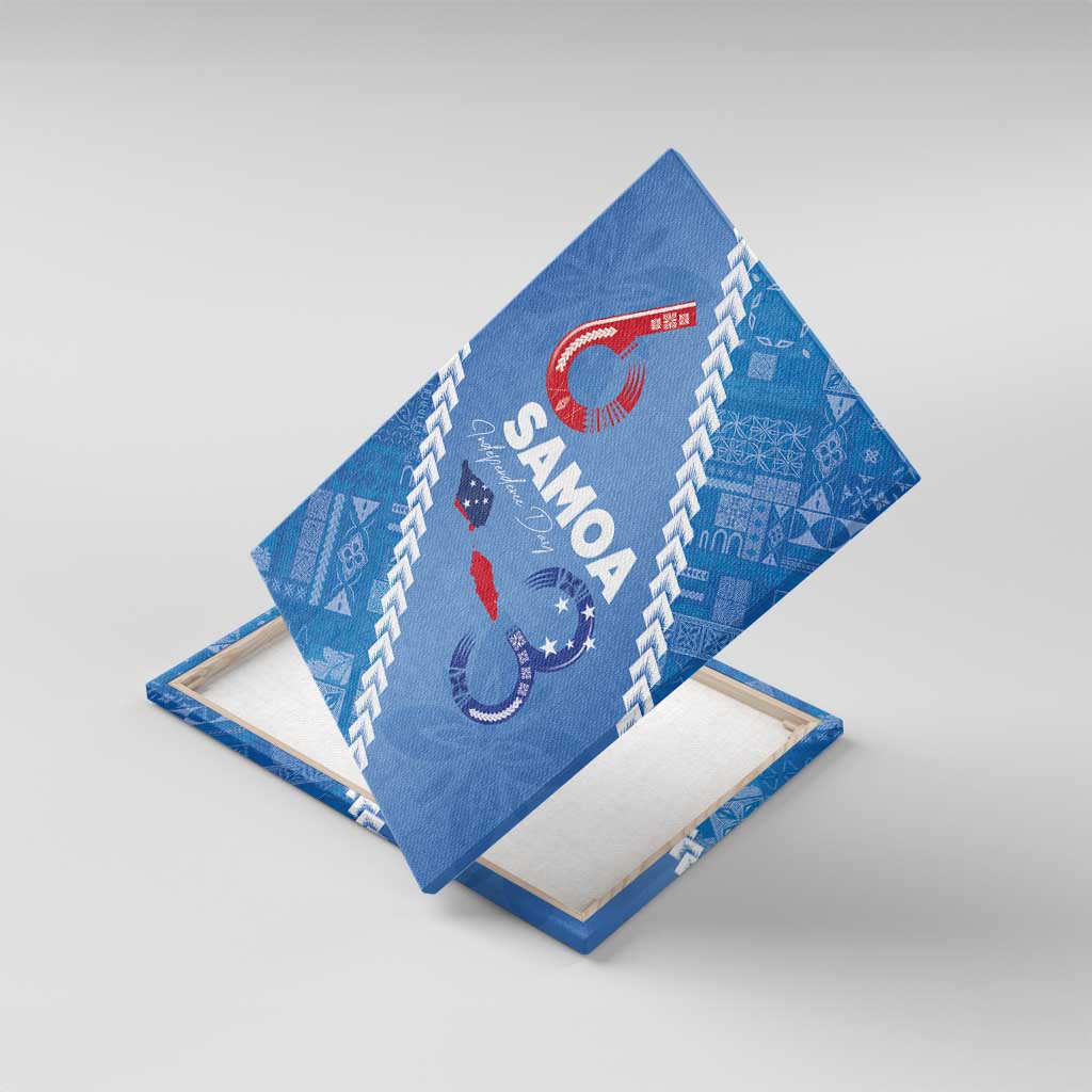 Samoa Independence Day Canvas Wall Art Anniversary 63th-Siapo Art LT03 With Frame Blue - Polynesian Pride