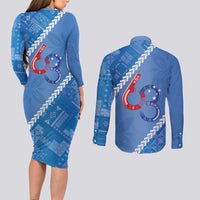 Samoa Independence Day Couples Matching Long Sleeve Bodycon Dress and Long Sleeve Button Shirt Anniversary 63th-Siapo Art LT03 - Polynesian Pride