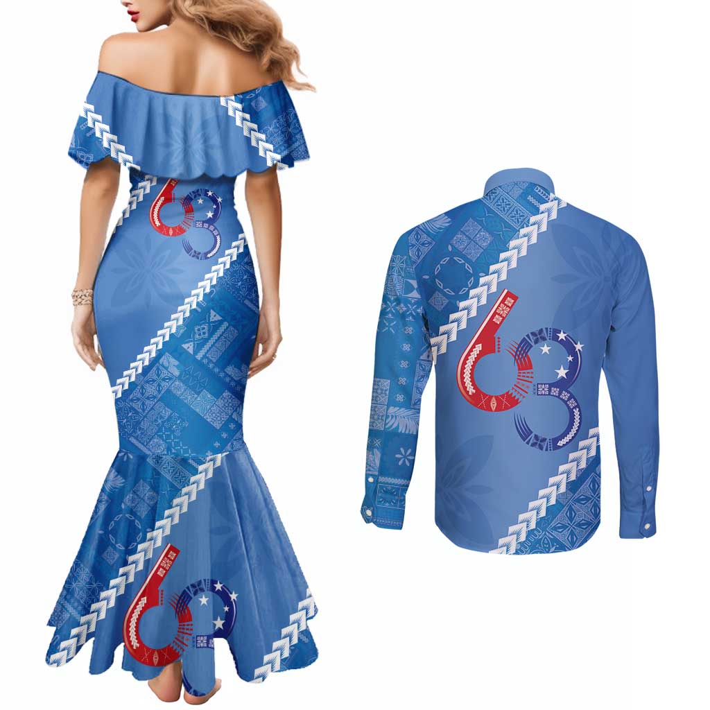 Samoa Independence Day Couples Matching Mermaid Dress and Long Sleeve Button Shirt Anniversary 63th-Siapo Art LT03 - Polynesian Pride