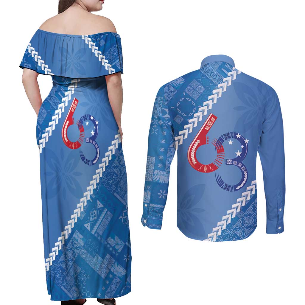 Samoa Independence Day Couples Matching Off Shoulder Maxi Dress and Long Sleeve Button Shirt Anniversary 63th-Siapo Art LT03 - Polynesian Pride