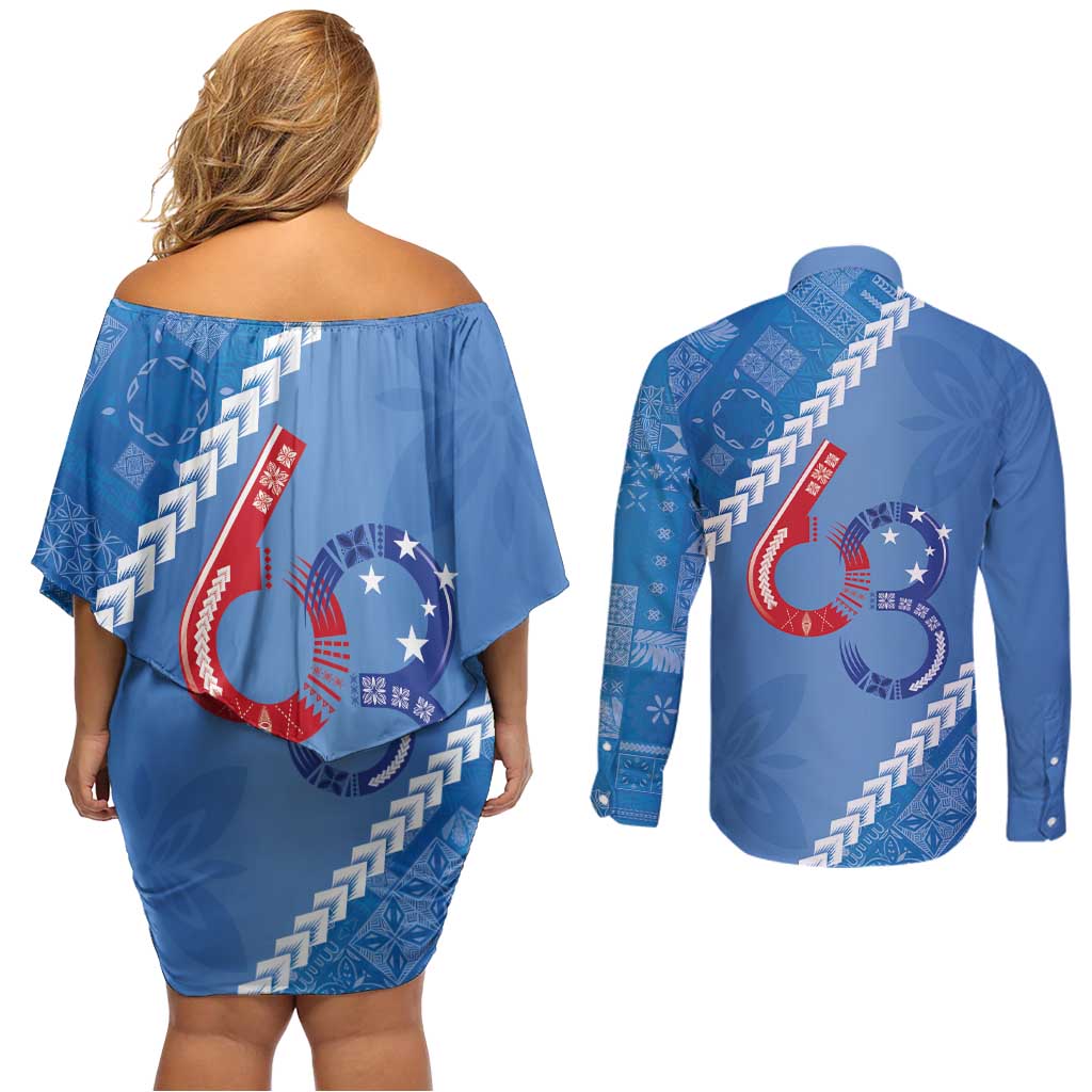 Samoa Independence Day Couples Matching Off Shoulder Short Dress and Long Sleeve Button Shirt Anniversary 63th-Siapo Art LT03 - Polynesian Pride