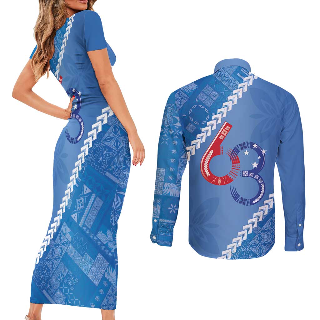 Samoa Independence Day Couples Matching Short Sleeve Bodycon Dress and Long Sleeve Button Shirt Anniversary 63th-Siapo Art LT03 - Polynesian Pride