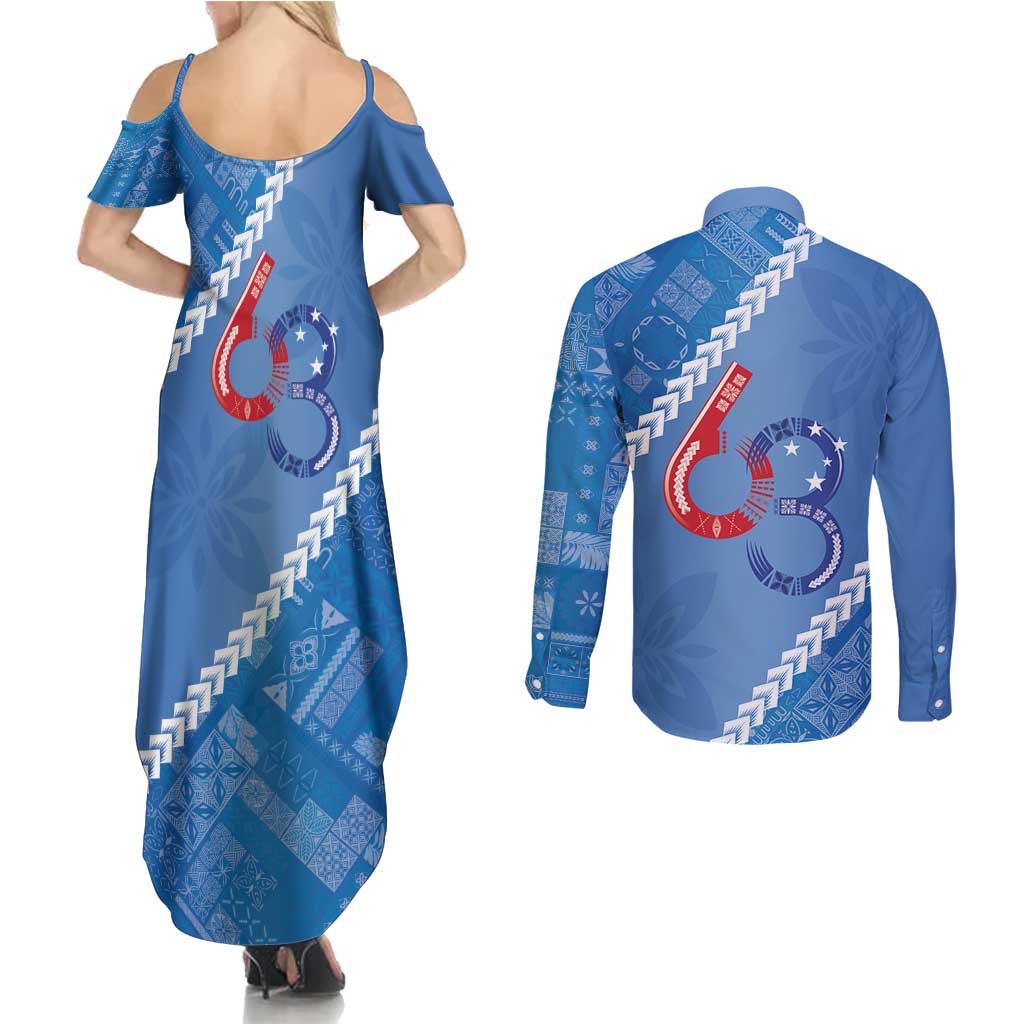 Samoa Independence Day Couples Matching Summer Maxi Dress and Long Sleeve Button Shirt Anniversary 63th-Siapo Art LT03 - Polynesian Pride