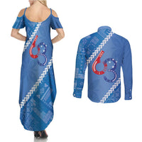 Samoa Independence Day Couples Matching Summer Maxi Dress and Long Sleeve Button Shirt Anniversary 63th-Siapo Art LT03 - Polynesian Pride