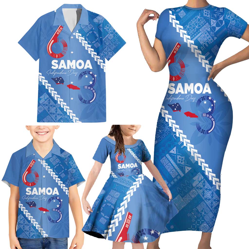 Samoa Independence Day Family Matching Short Sleeve Bodycon Dress and Hawaiian Shirt Anniversary 63th-Siapo Art