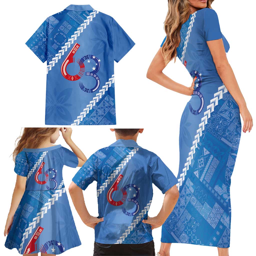 Samoa Independence Day Family Matching Short Sleeve Bodycon Dress and Hawaiian Shirt Anniversary 63th-Siapo Art