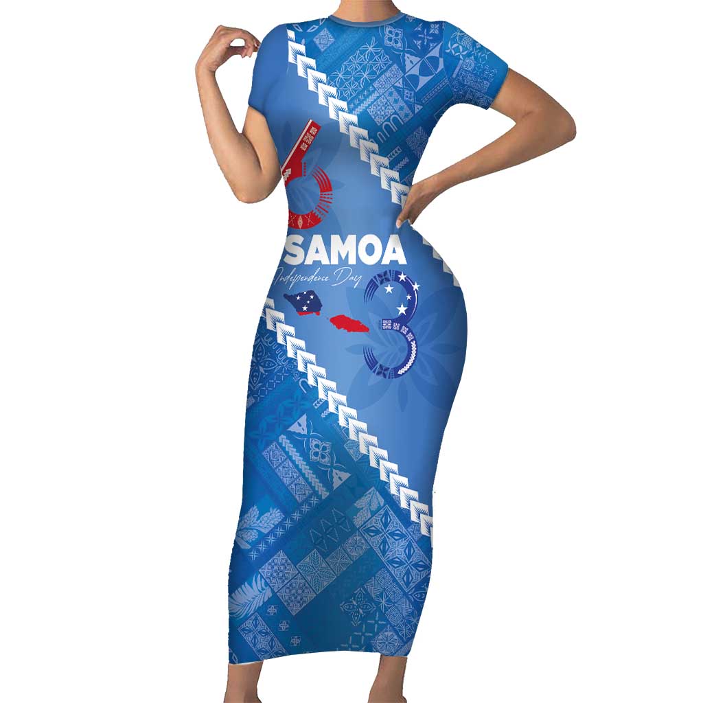 Samoa Independence Day Family Matching Short Sleeve Bodycon Dress and Hawaiian Shirt Anniversary 63th-Siapo Art