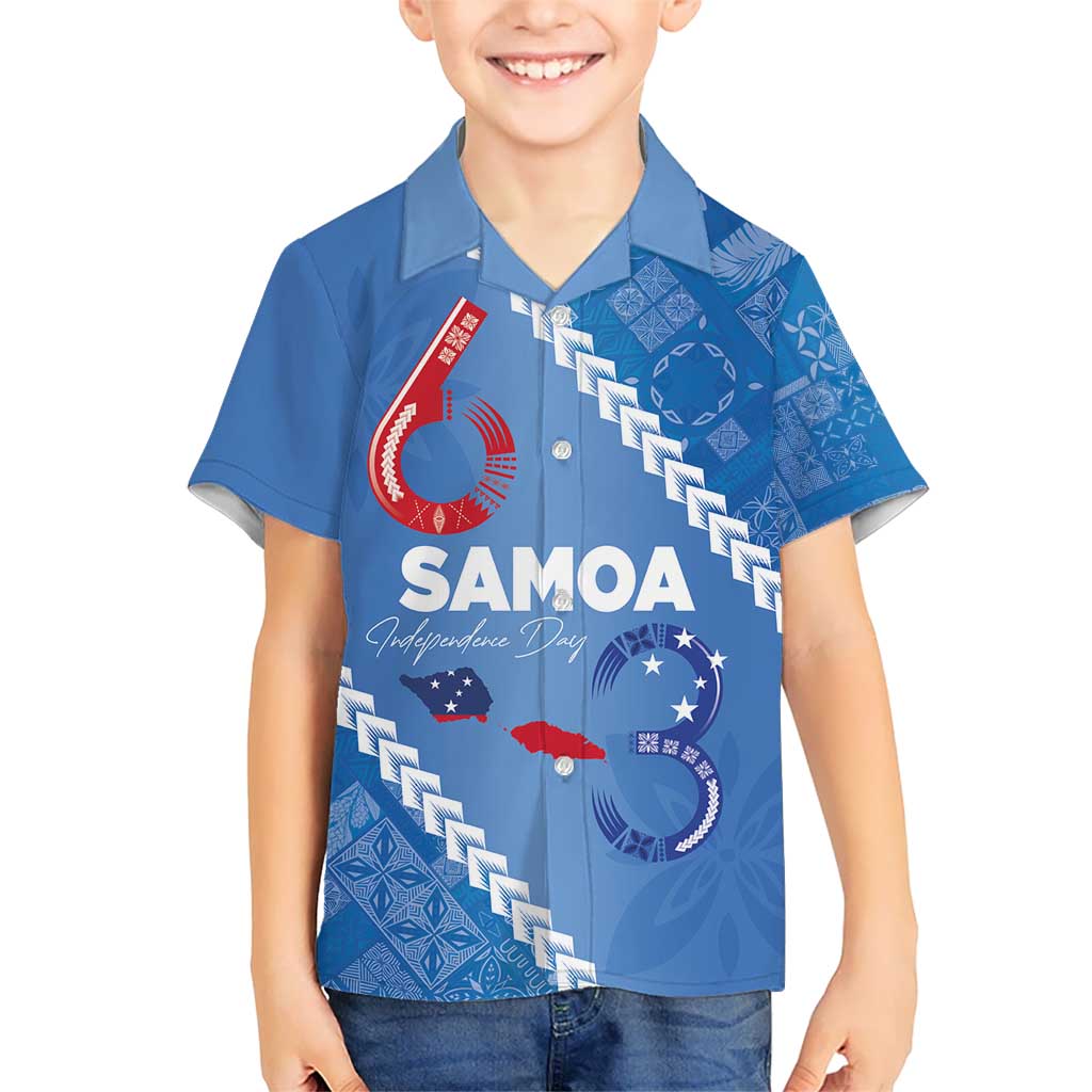 Samoa Independence Day Kid Hawaiian Shirt Anniversary 63th-Siapo Art LT03 Kid Blue - Polynesian Pride