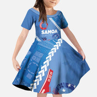 Samoa Independence Day Kid Short Sleeve Dress Anniversary 63th-Siapo Art LT03 KID Blue - Polynesian Pride