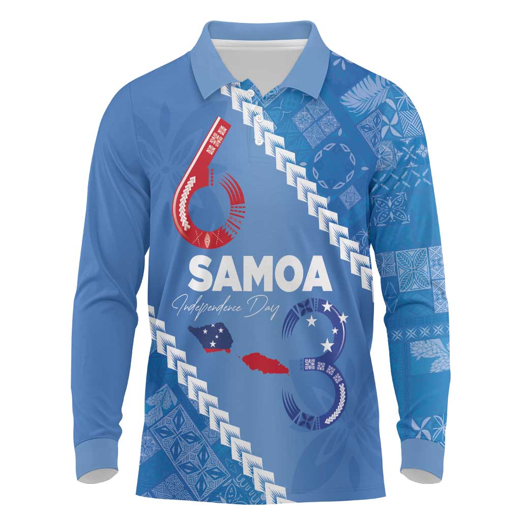 Samoa Independence Day Long Sleeve Polo Shirt Anniversary 63th-Siapo Art