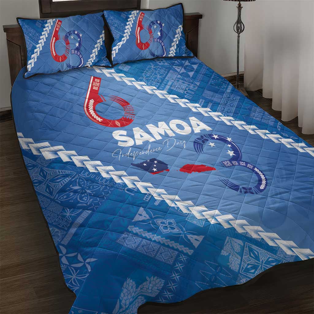 Samoa Independence Day Quilt Bed Set Anniversary 63th-Siapo Art LT03 Blue - Polynesian Pride