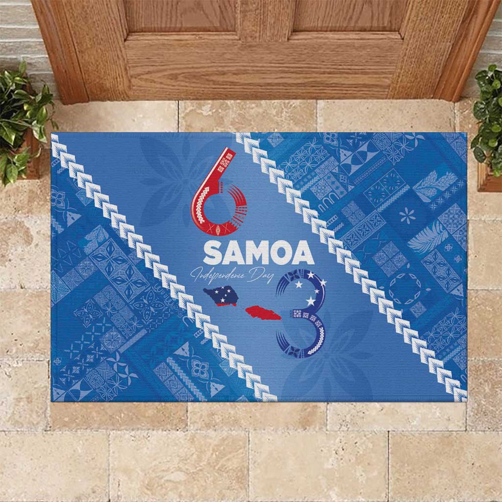 Samoa Independence Day Rubber Doormat Anniversary 63th-Siapo Art LT03 Blue - Polynesian Pride