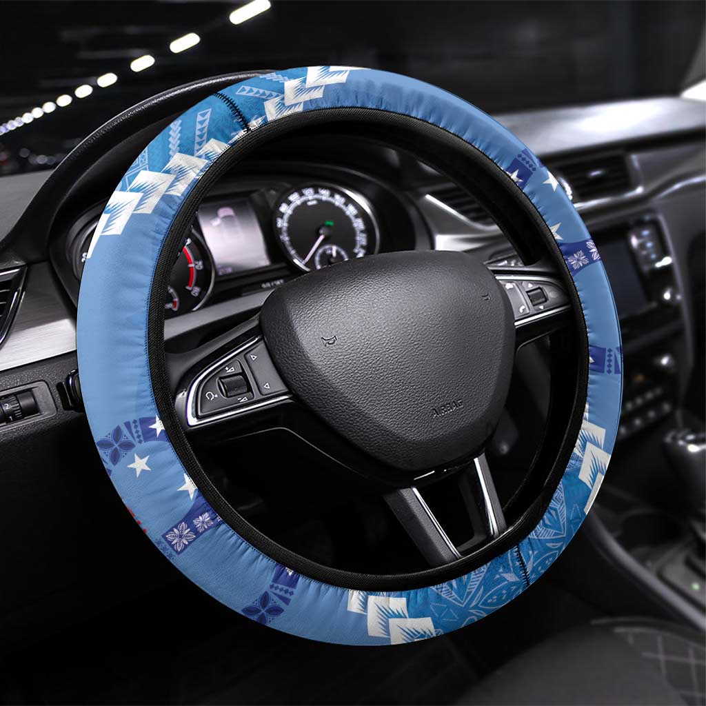 Samoa Independence Day Steering Wheel Cover Anniversary 63th-Siapo Art LT03 Universal Fit Blue - Polynesian Pride