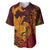 Hawaiian Volcano and Shark Baseball Jersey Polynesian and Hibiscus Pattern Lava Color