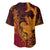 Hawaiian Volcano and Shark Baseball Jersey Polynesian and Hibiscus Pattern Lava Color