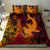 Hawaiian Volcano and Shark Bedding Set Polynesian and Hibiscus Pattern Lava Color