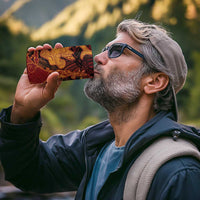 Hawaiian Volcano and Shark 4 in 1 Can Cooler Tumbler Polynesian and Hibiscus Pattern Lava Color