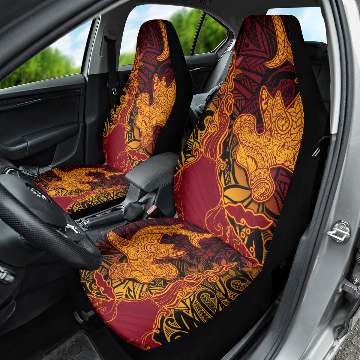 Hawaiian Volcano and Shark Car Seat Cover Polynesian and Hibiscus Pattern Lava Color