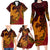 Hawaiian Volcano and Shark Family Matching Long Sleeve Bodycon Dress and Hawaiian Shirt Polynesian and Hibiscus Pattern Lava Color