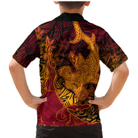 Hawaiian Volcano and Shark Family Matching Mermaid Dress and Hawaiian Shirt Polynesian and Hibiscus Pattern Lava Color