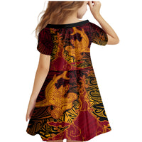 Hawaiian Volcano and Shark Family Matching Mermaid Dress and Hawaiian Shirt Polynesian and Hibiscus Pattern Lava Color