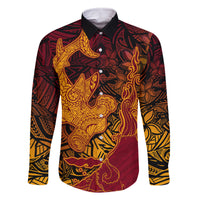 Hawaiian Volcano and Shark Family Matching Mermaid Dress and Hawaiian Shirt Polynesian and Hibiscus Pattern Lava Color