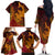 Hawaiian Volcano and Shark Family Matching Off The Shoulder Long Sleeve Dress and Hawaiian Shirt Polynesian and Hibiscus Pattern Lava Color