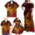 Hawaiian Volcano and Shark Family Matching Off Shoulder Maxi Dress and Hawaiian Shirt Polynesian and Hibiscus Pattern Lava Color