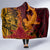 Hawaiian Volcano and Shark Hooded Blanket Polynesian and Hibiscus Pattern Lava Color