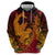 Hawaiian Volcano and Shark Hoodie Polynesian and Hibiscus Pattern Lava Color