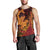 Hawaiian Volcano and Shark Men Tank Top Polynesian and Hibiscus Pattern Lava Color