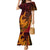 Hawaiian Volcano and Shark Mermaid Dress Polynesian and Hibiscus Pattern Lava Color