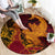 Hawaiian Volcano and Shark Round Carpet Polynesian and Hibiscus Pattern Lava Color